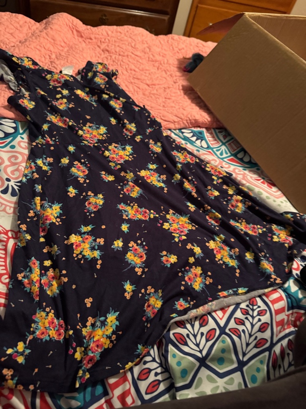 Girls' Navy Floral Casual Dress - Lightweight Summer Dress